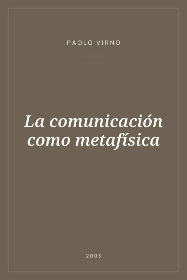 Portada de La comunicación como metafísica