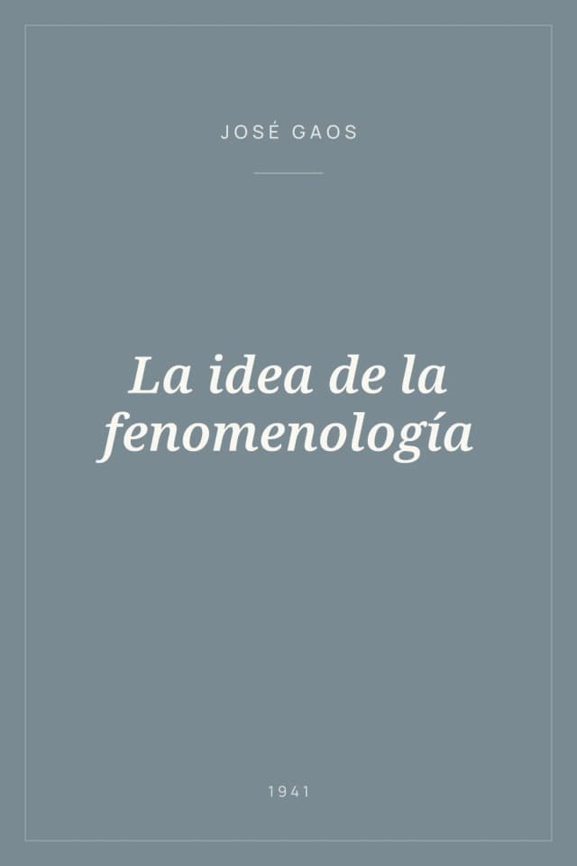 Portada de La idea de la fenomenología