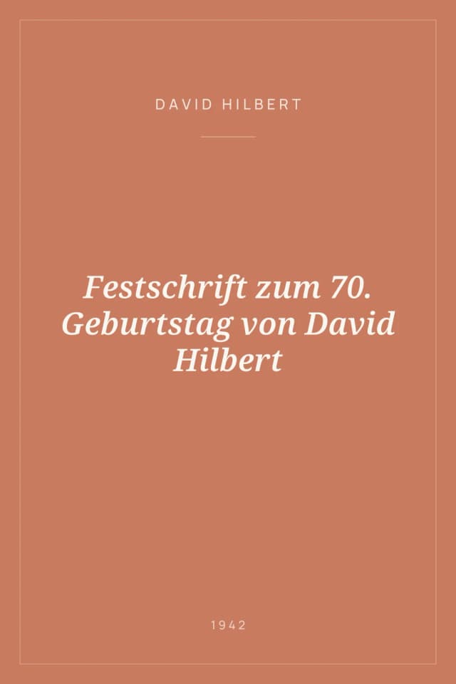 Portada de Festschrift zum 70. Geburtstag von David Hilbert